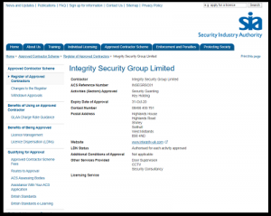 SIA contractor contractor - Integrity Security Group Ltd